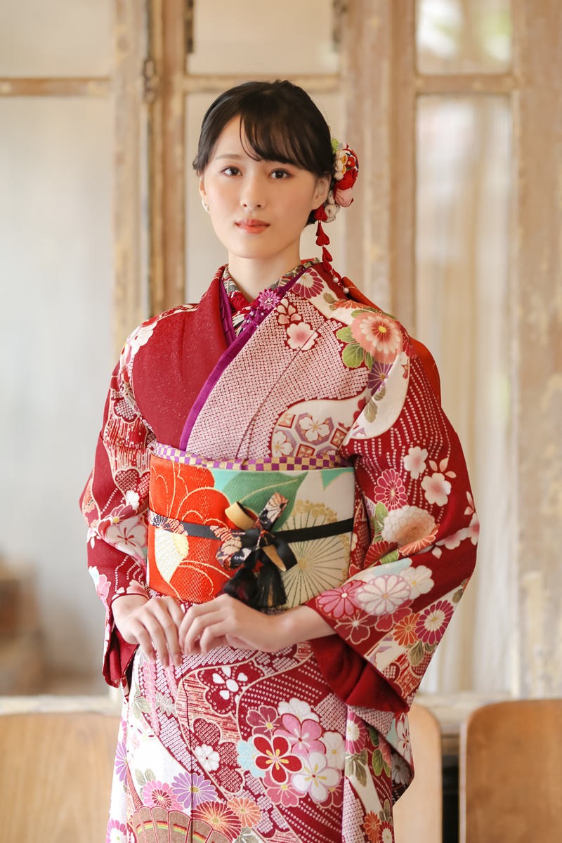 正絹 絞り 振袖 フルセット 赤色 正絹 絞り 振袖 フルセット 赤色 正絹