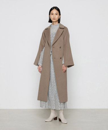 アンゴラ48%【HIS MISS】マキシ丈ダブルチェスターコート 日本製 茶XL