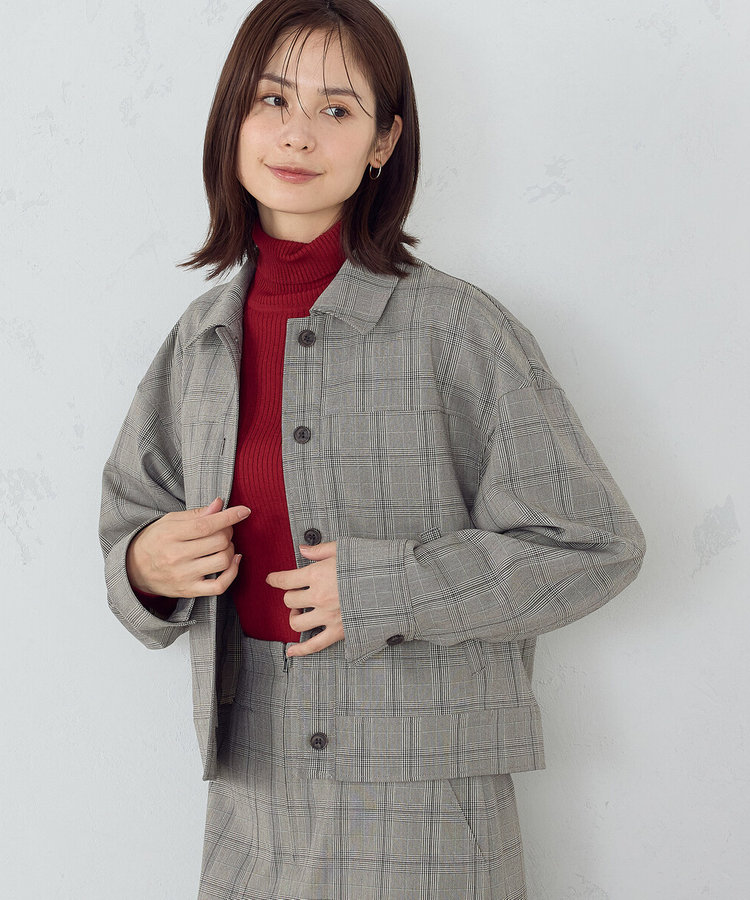 ポリエステルレーヨングレンチェック ショートブルゾン / セットアップ
