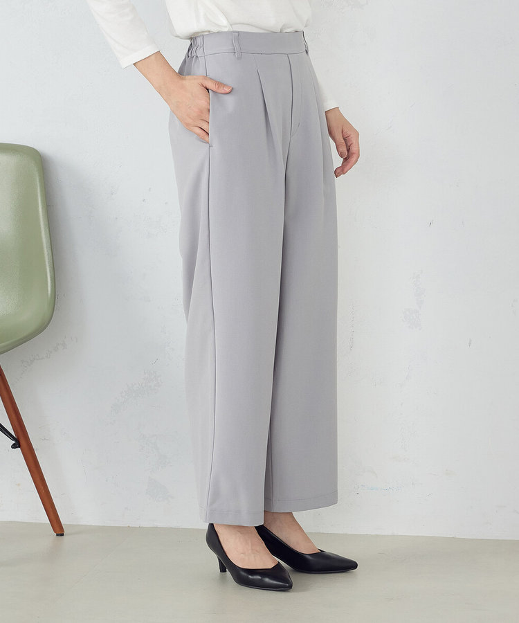 美しいベーシックパンツ】ポリエステルレーヨン ストレッチワイド