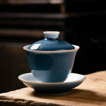中国古美術 清時代霁蓝釉茶碗 XG3-2 霁蓝釉盖碗-霁