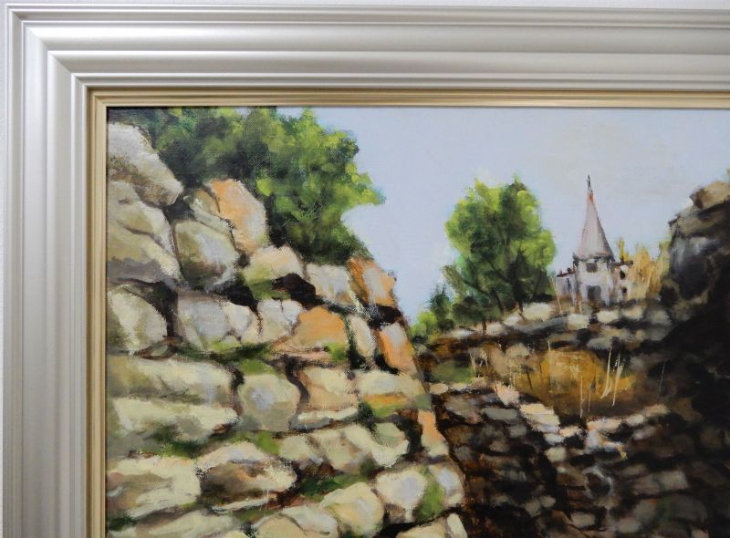 二科会】福田輝 油彩『ブルージュ風景』額付 二科会】福田輝 油彩