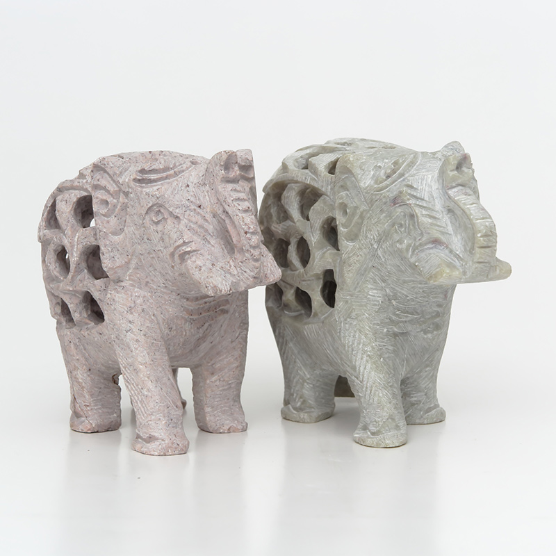 ソープストーン入れ子透かし彫り鼻上げ象｜マライカ公式通販