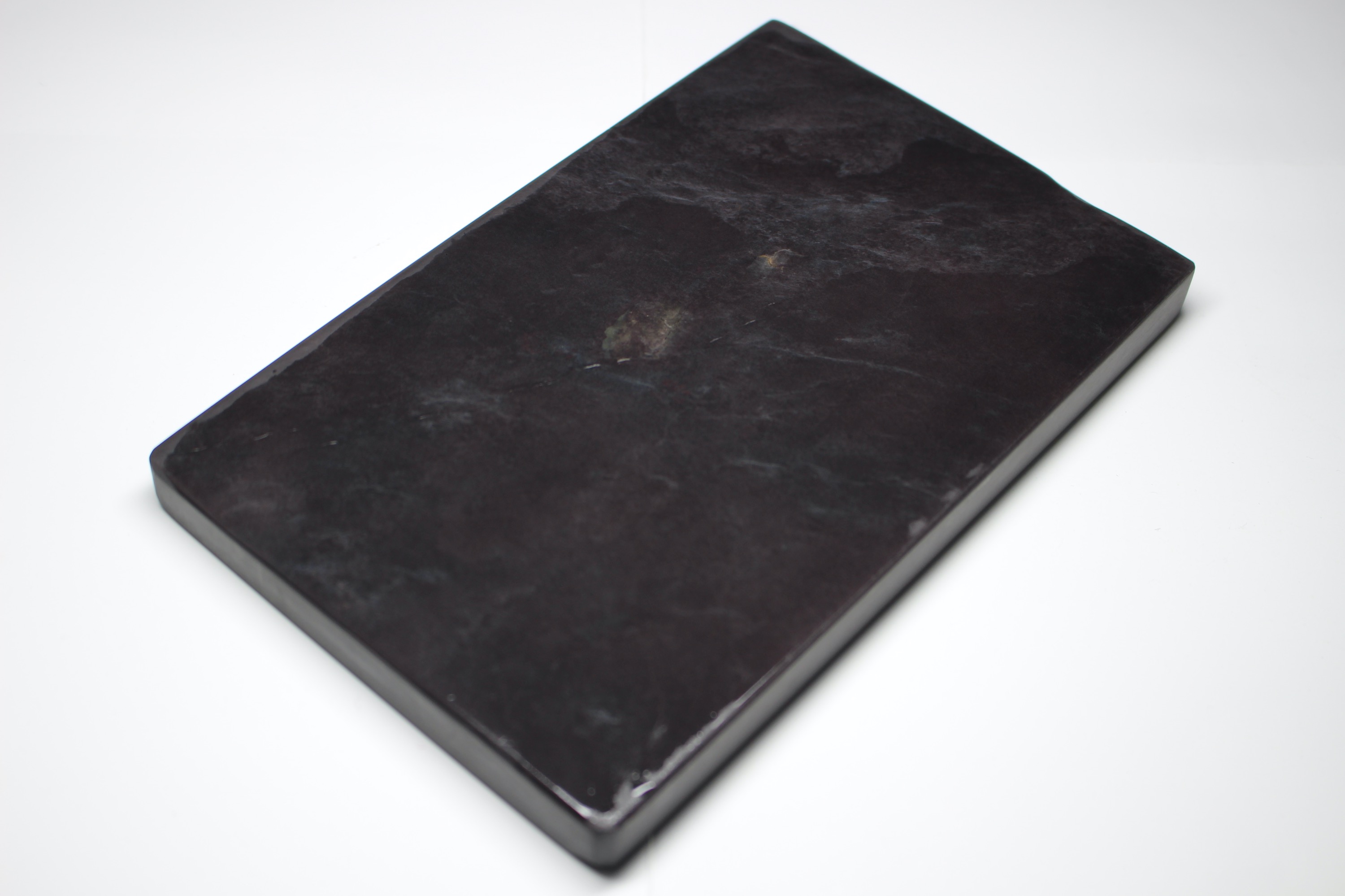 端渓硯 特大十二吋】◇青花・冰紋・金線・魚脳凍の紫黒美石◇唐木共箱