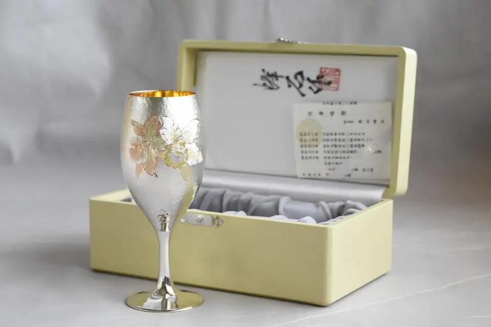 人間国宝 奥山峰石 純銀カップ 銀製 グラス ワイングラス シルバー