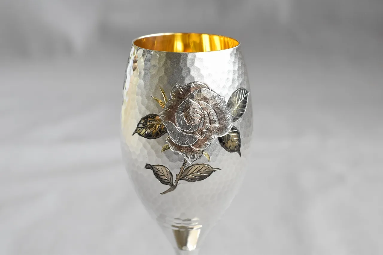 人間国宝 奥山峰石作 銀製グラス 純銀カップ silverワイングラス