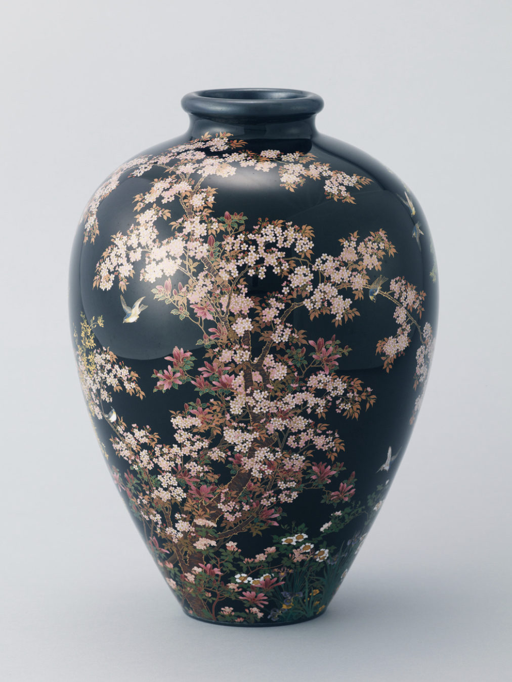 古い陶胎七宝焼錦光山の小壺⁄幕末明治在銘⁄京清水薩摩焼宗兵衛⁄有線