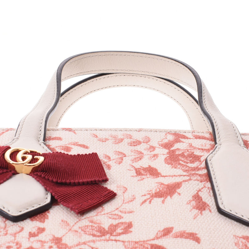 グッチリボン 2WAYバッグ ピンク／アイボリー レディース カーフ