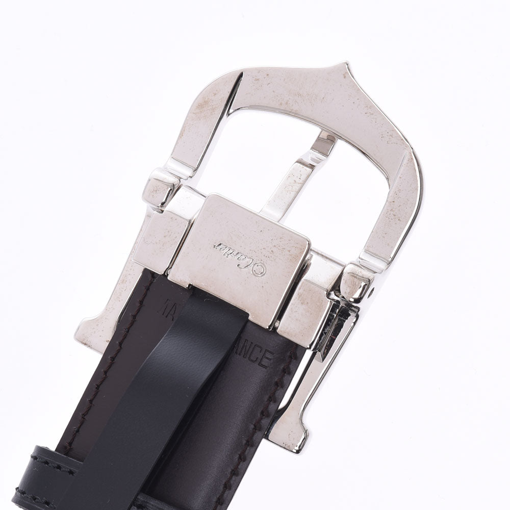 カルティエCアロンジェ 黒/茶 シルバー金具 メンズ レザー ベルト