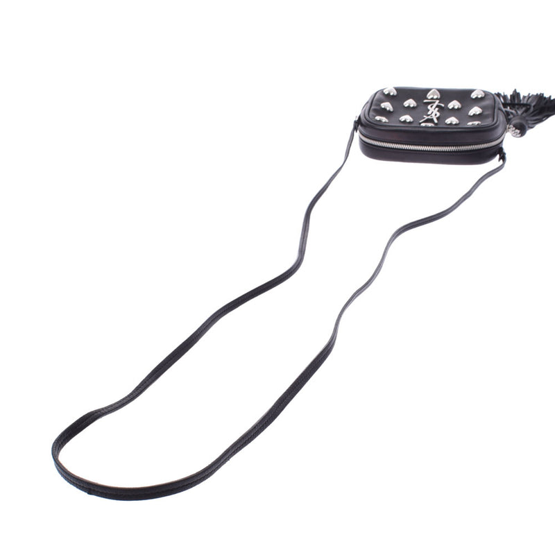 イヴサンローランハートスタッズ ミニフリンジ 黒 シルバー金具