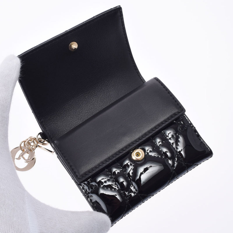 良品クリスチャンディオールカナージュレザー二つ折り財布ブラック