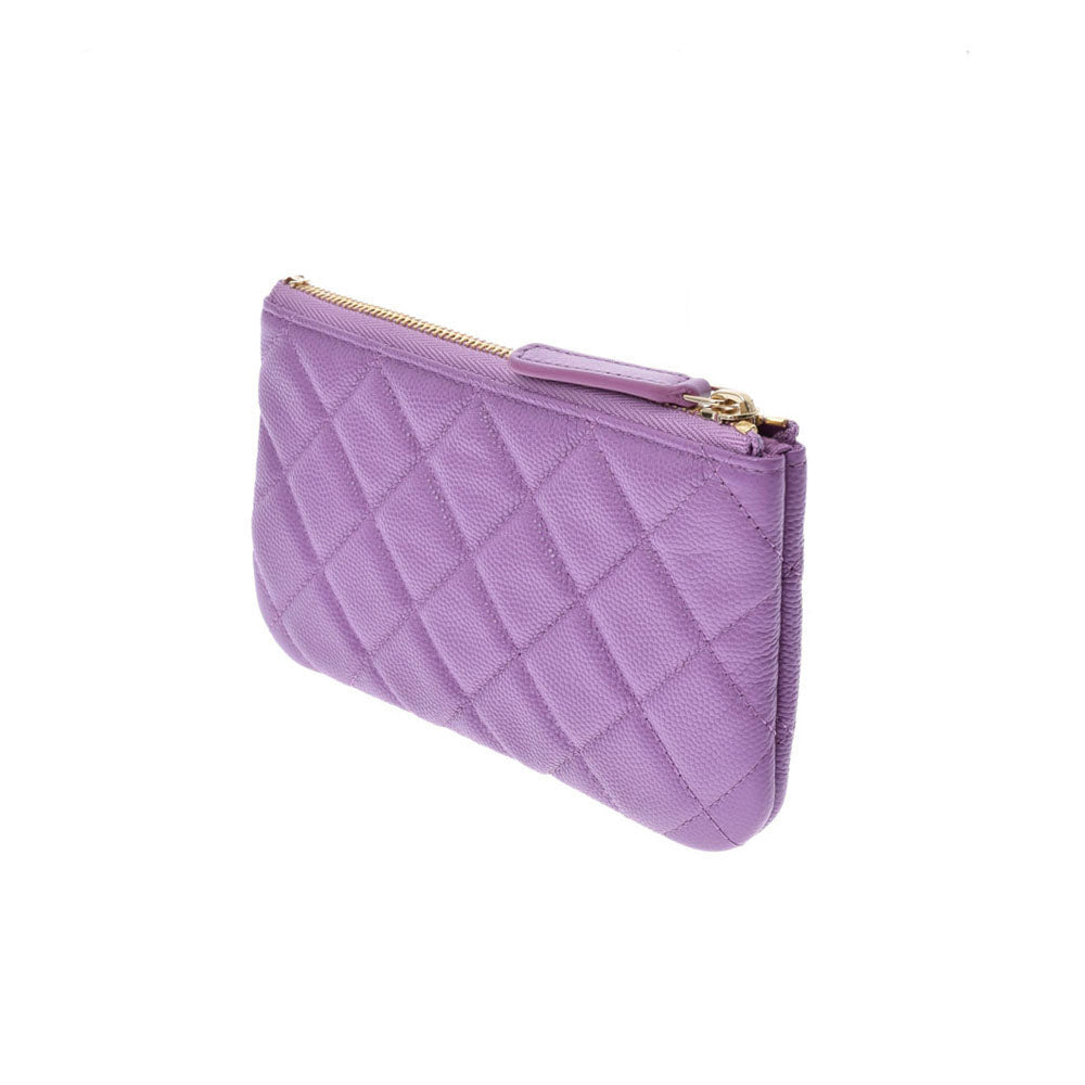 シャネルクラシックミニポーチ 14143 紫 ゴールド金具 ユニセックス