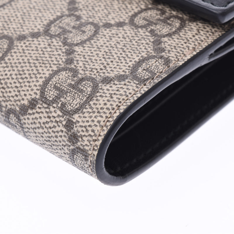 グッチWホック財布 グレー系/黒 レディース GGスプリームキャンバス 二