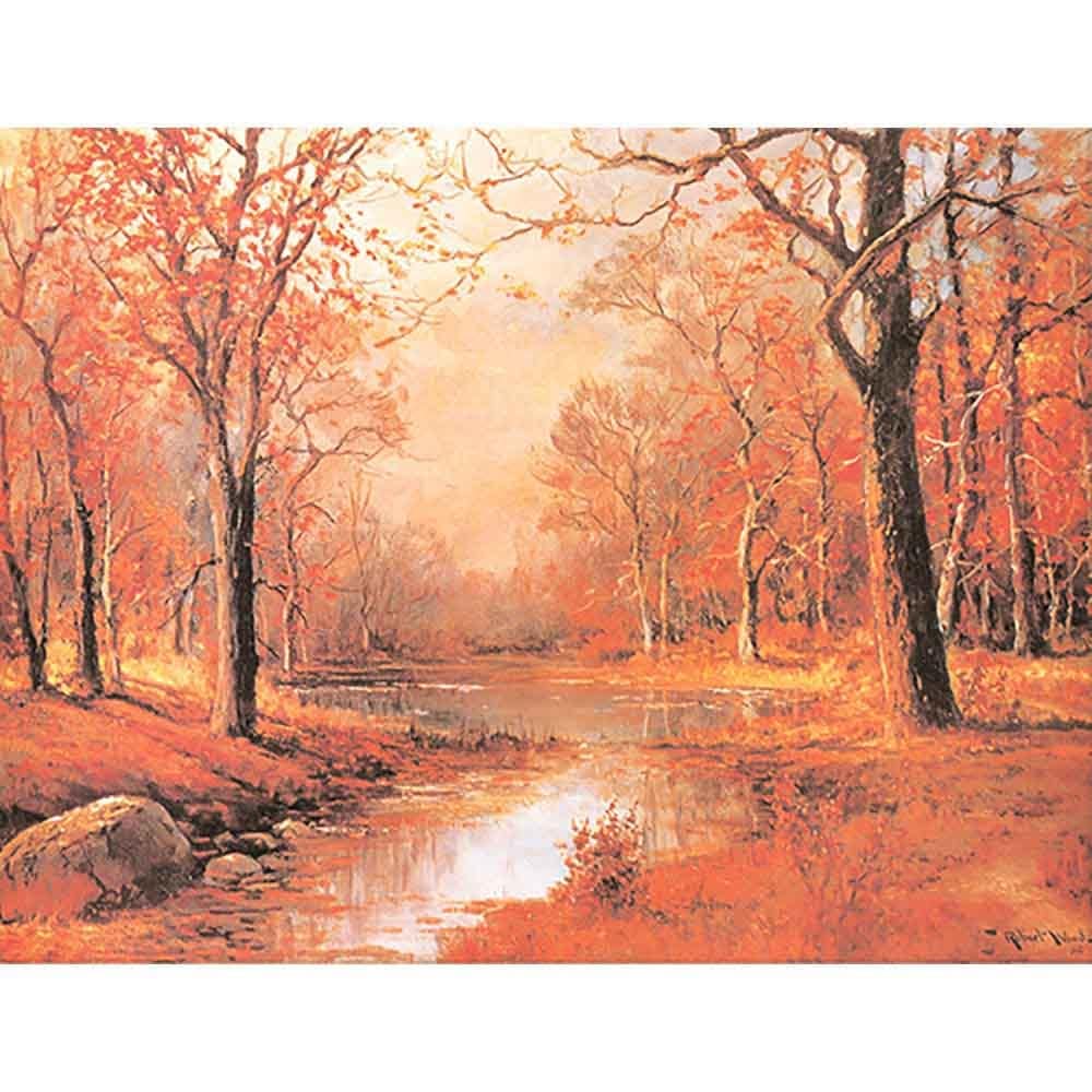 水晶画】世界の名画 ロバート・ウッド 10月の朝 風景画 秋景色 風景