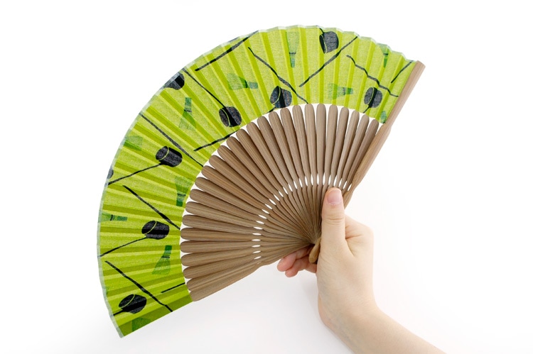 手ぬぐい扇子 「紅葉」(化粧箱付）（グリーン/ライトグリーン） | 扇子