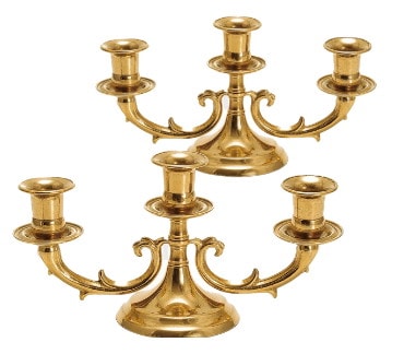 イタリア製 真鍮 燭台（ろうそく立て）2点セット☆三灯・ショート