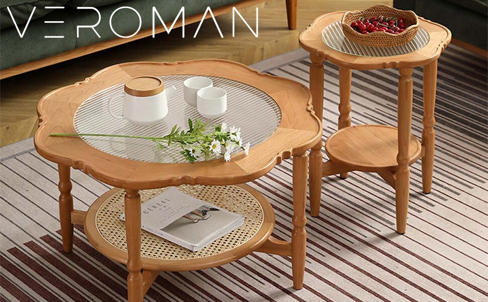 籐 ラタン ガラステーブル 藤ラタン製◾️キャスター付き ガラス天板