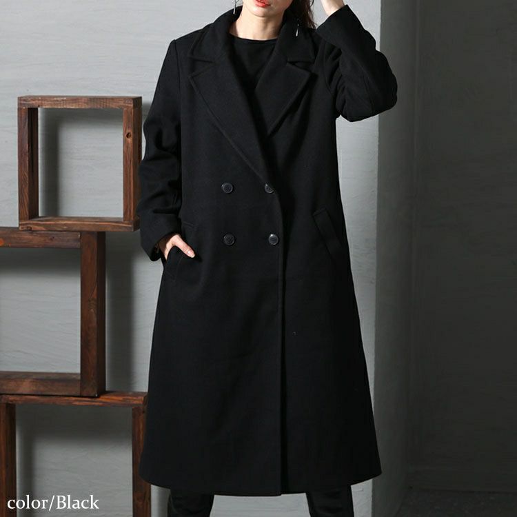 大きいサイズ レディース ダブルボタンロングチェスターコート mnfk