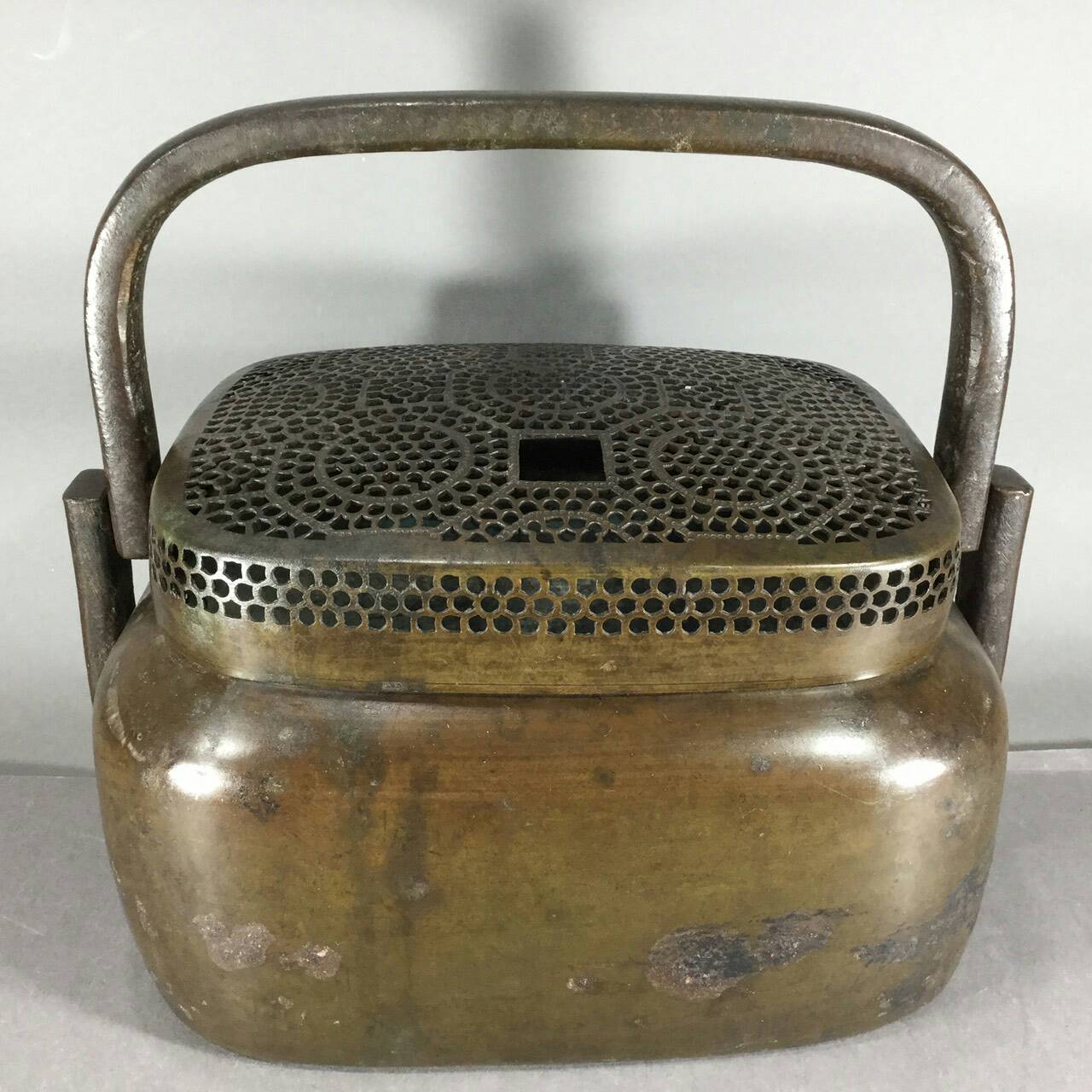 手炉□古銅 鶴透かし火屋 手焙り 中国古玩 香炉 時代物 骨董□