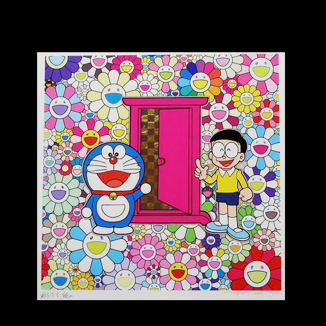 ドラえもん村上隆お花畑の中のどこでもドアポスター