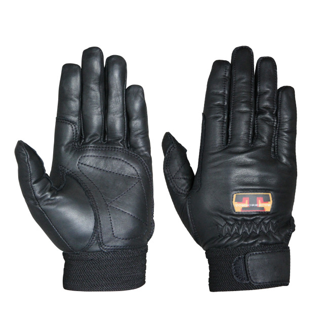 トンボレスキュー 牛革手袋 手の平補強革アテ 手首ゴム ブラック