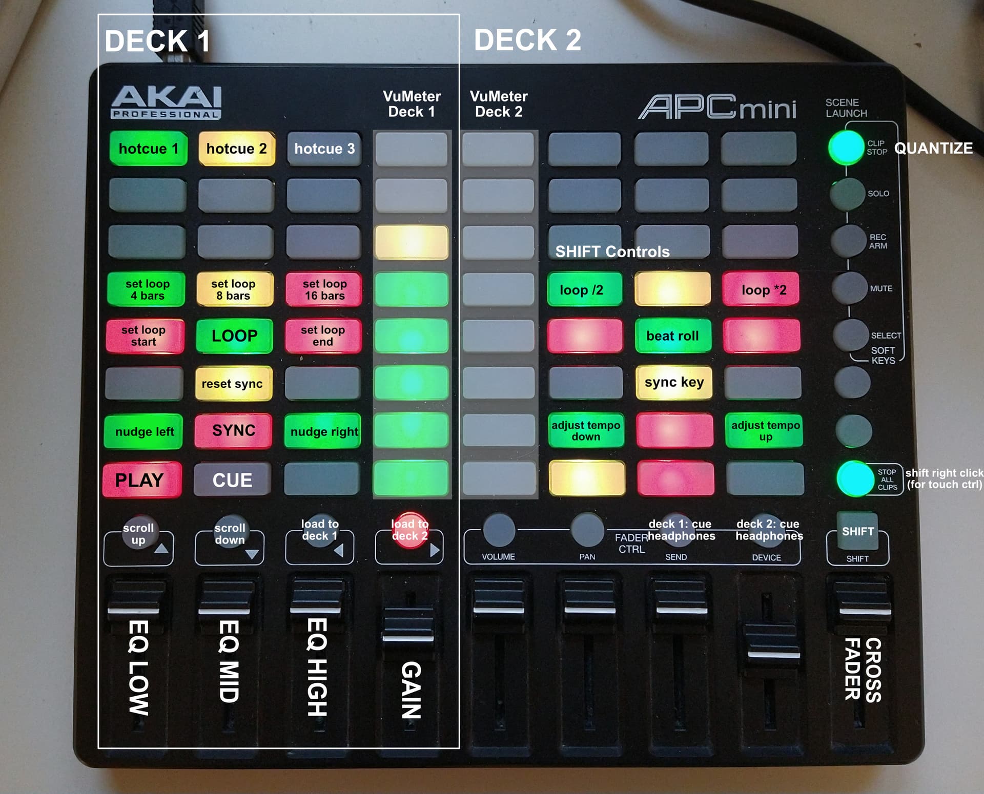 AKAI APC mini mapping for DJing with MIXXX - Controller mappings