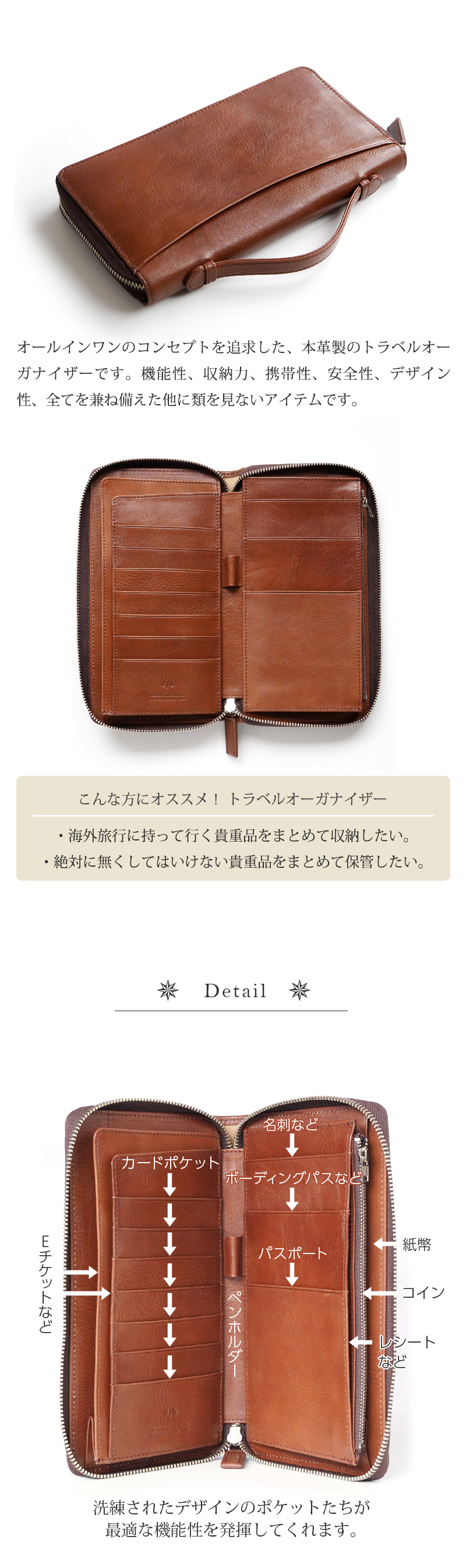 牛革 シュリンクレザー/スムースレザー】トラベルオーガナイザー 本革