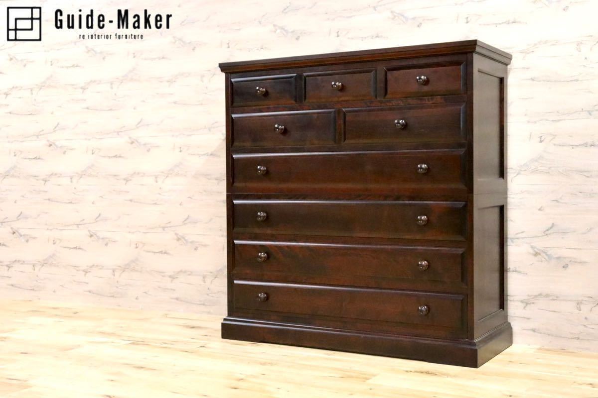 送料込】 北海道民芸家具 樺 無垢 6段9杯 タンス チェスト 北海道