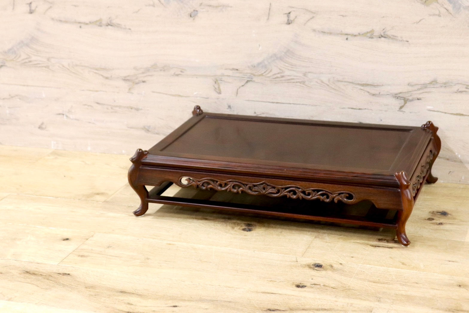 希少品 華道具 唐木 紫檀 ぶどう透かし彫リ 飾台 花台 香炉台 猫足