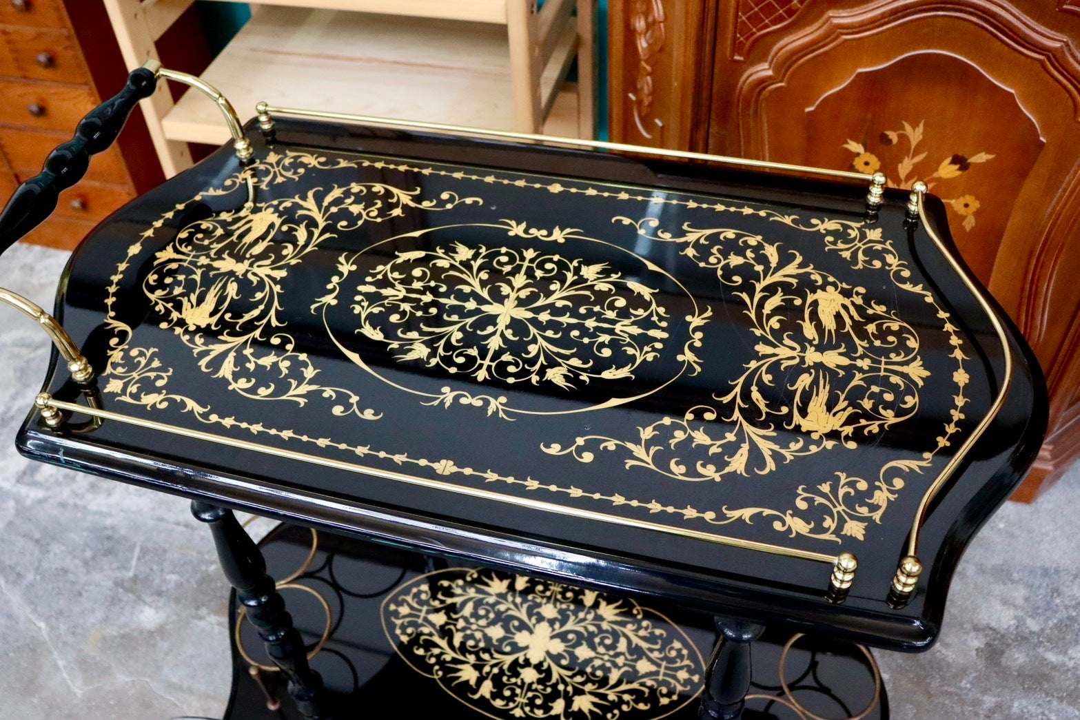 希少】 イタリア製 象嵌 ワゴン ティーワゴン キッチンワゴン