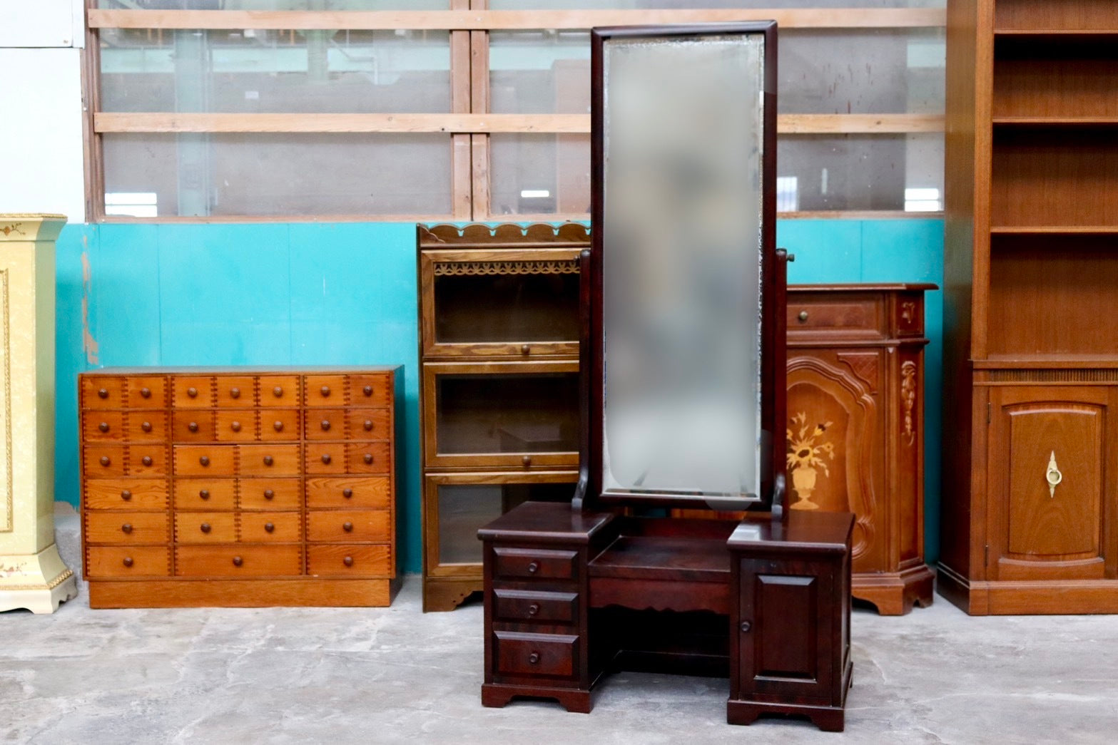 GMIK115○北海道民芸家具 ドレッサー 鏡台 化粧台 座鏡 民藝 樺材 古