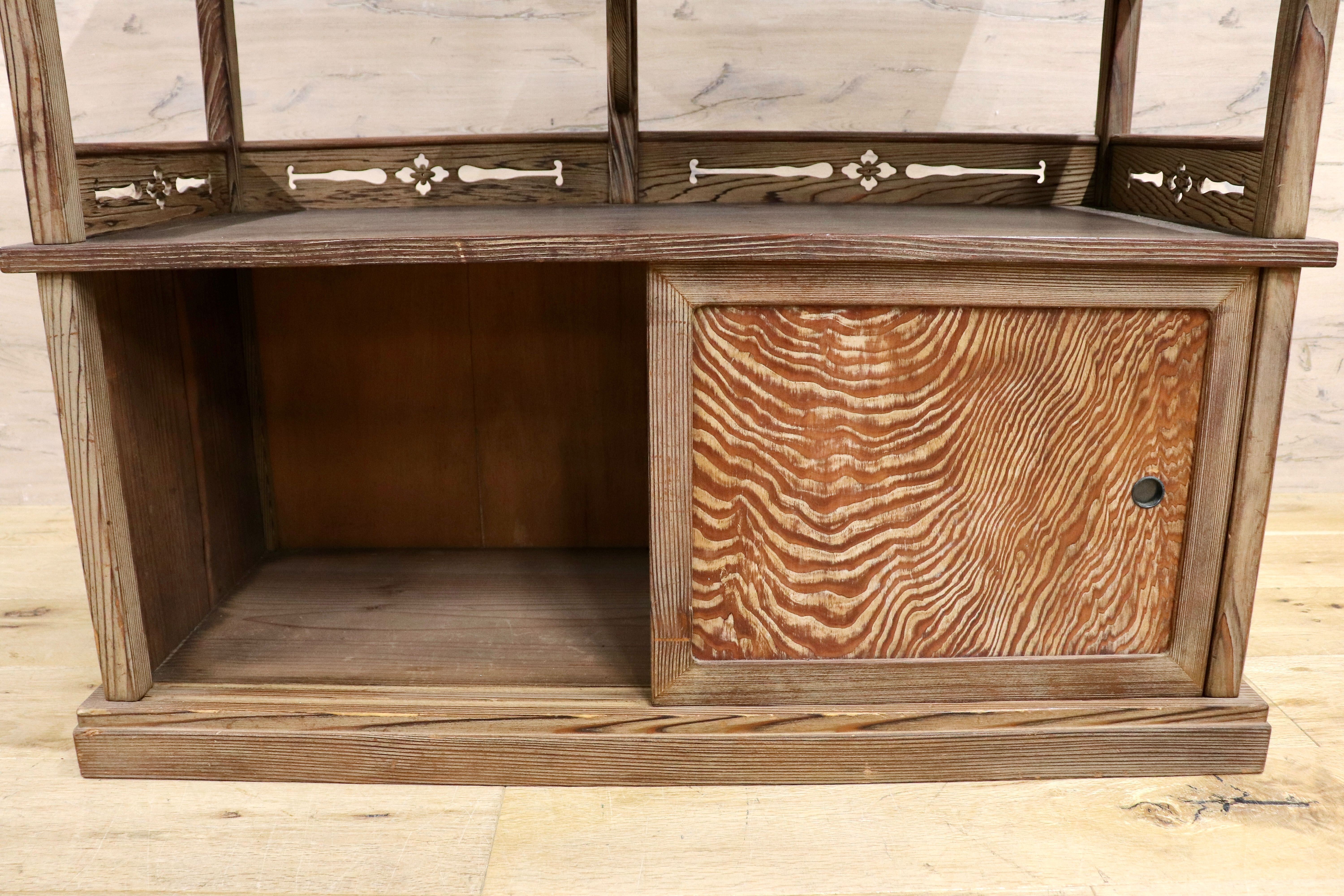 昭和レトロ 茶箪笥 木製食器棚 ガラス戸付 ヴィンテージ収納棚 古道具