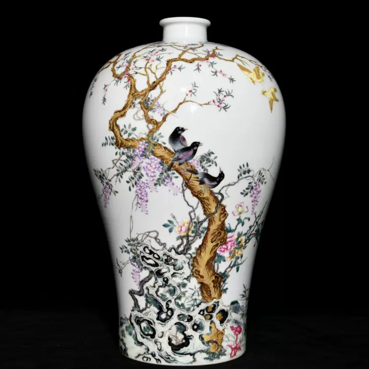 時代物大清雍正年製氷梅天球瓶花瓶インテリア