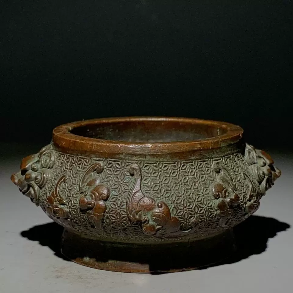 NM 中国 古銅 双獅子耳香炉 在銘 M R9067 NM 中国 古銅 双獅子耳香炉