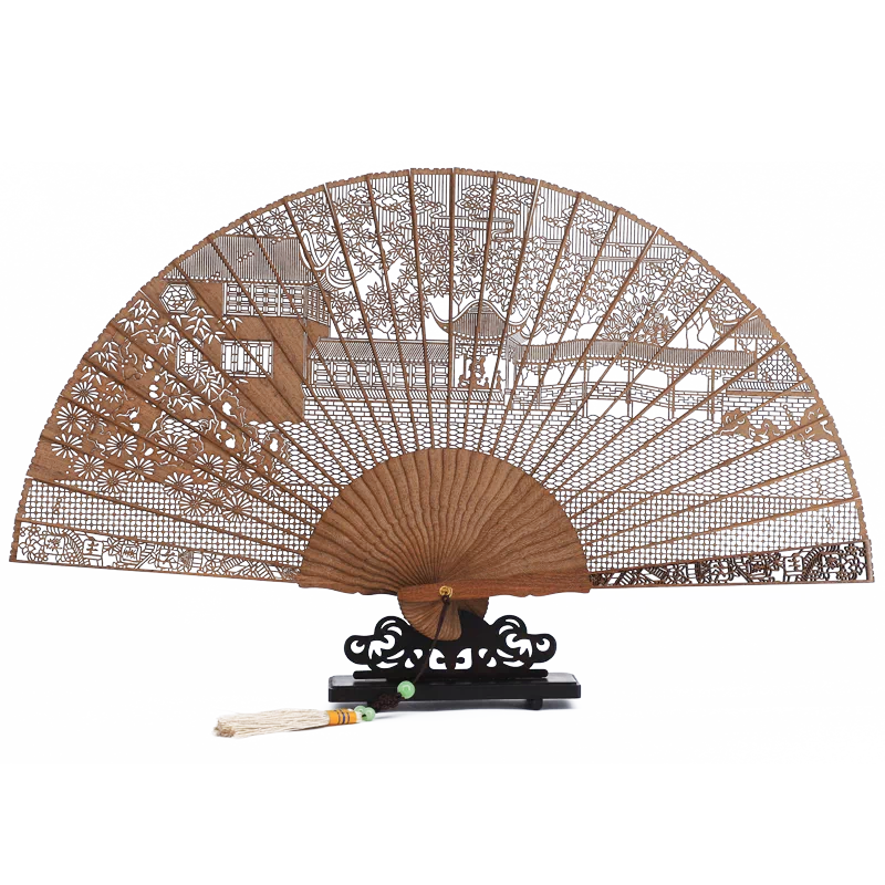 白檀の香，高級扇子彫刻 中国特製 扇子 白檀扇 木箱入 透かし彫り 特上