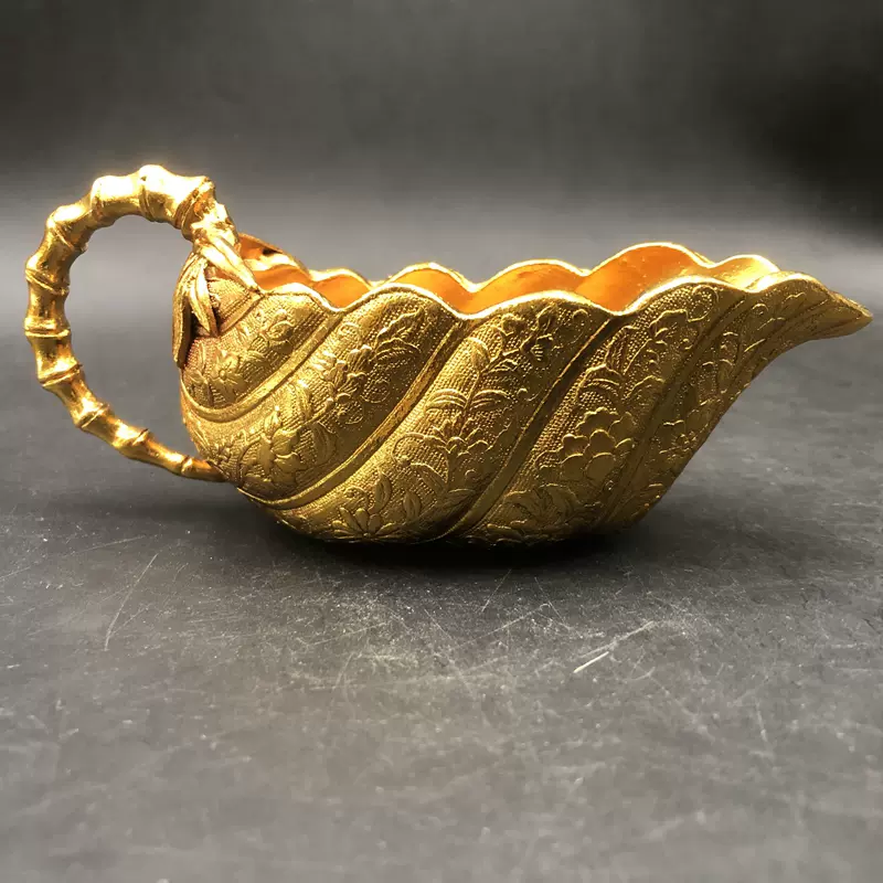 中国古美術 旧蔵 唐代 大唐貞觀款 鍍金銅酒杯 八仙紋 純手作り 精銅製