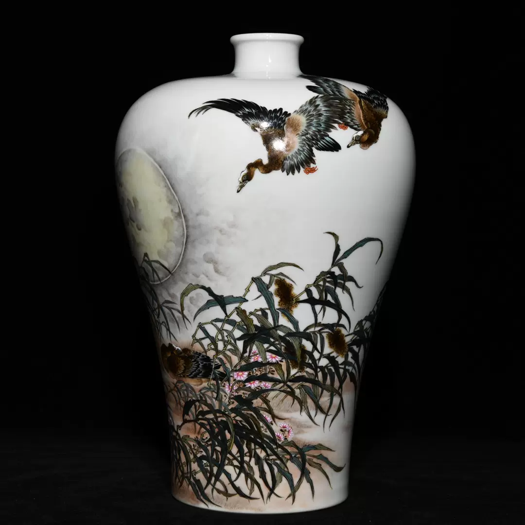 清時代 雍正年製款 古陶磁器 粉彩 人物故事紋 盤口瓶