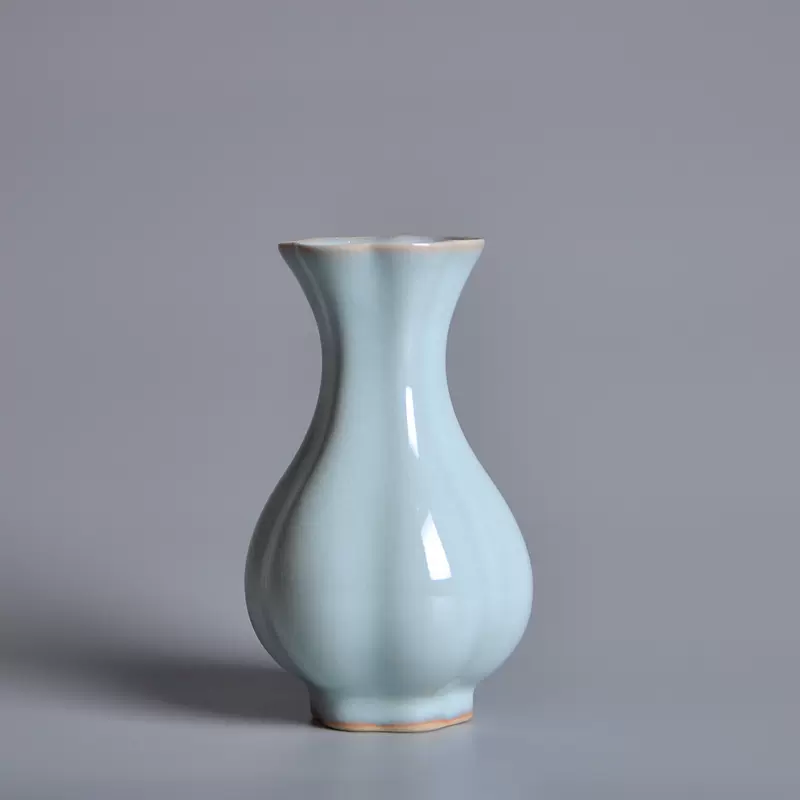 中国古美術・宋汝窯・天青釉双耳四方花觚・青磁・唐物・箱付・花瓶