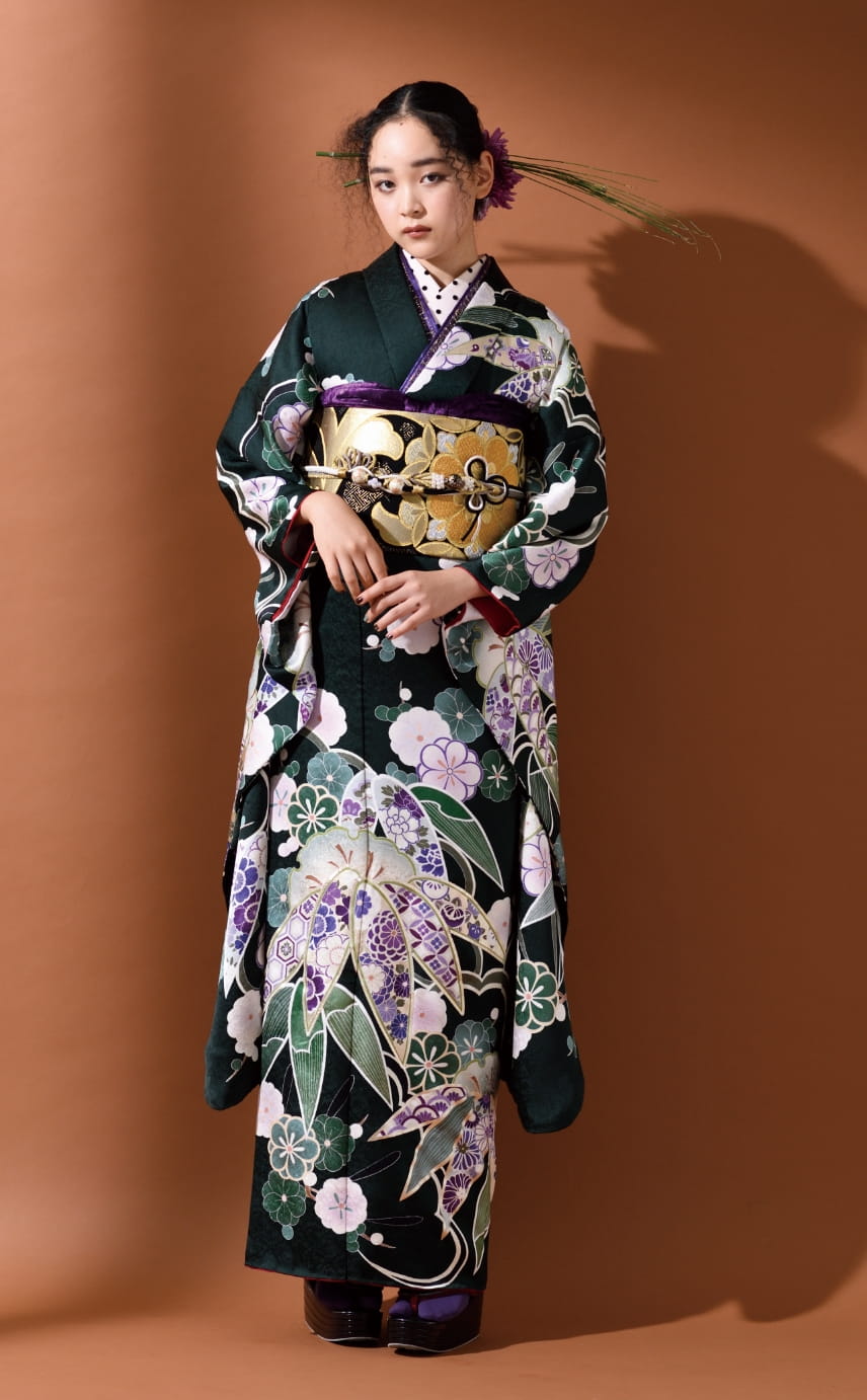 水色の牡丹や菊の上品な振袖フルセット(大きくお仕立て出来ます)