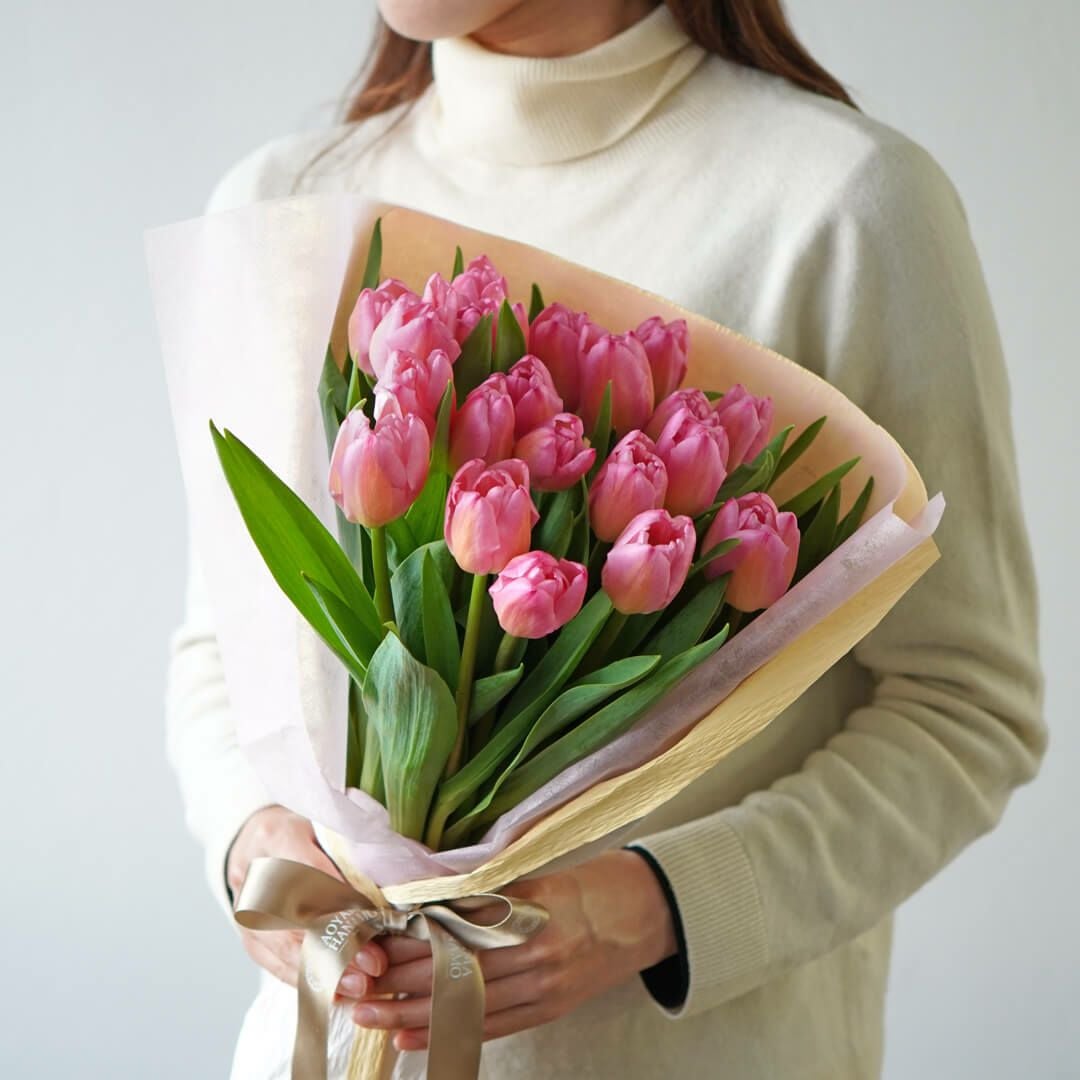 お好みの本数指定】ピンクのチューリップの花束｜青山花茂本店