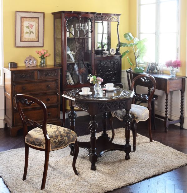 英国アンティーク木製サイドテーブル/オケージョナル机/飾り棚/花台(79