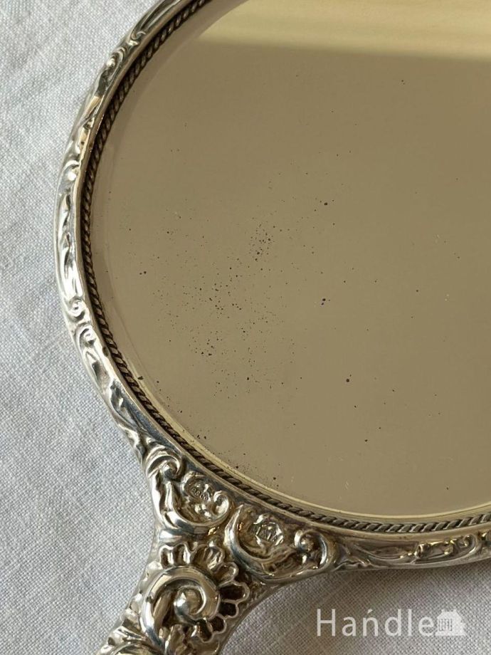 英国から届いたアンティークの手鏡、装飾が美しいハンドミラー(h-1114