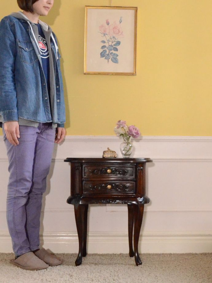 アンティーク 猫脚 サイドチェスト 花台 サイドテーブル,幅48cm Used