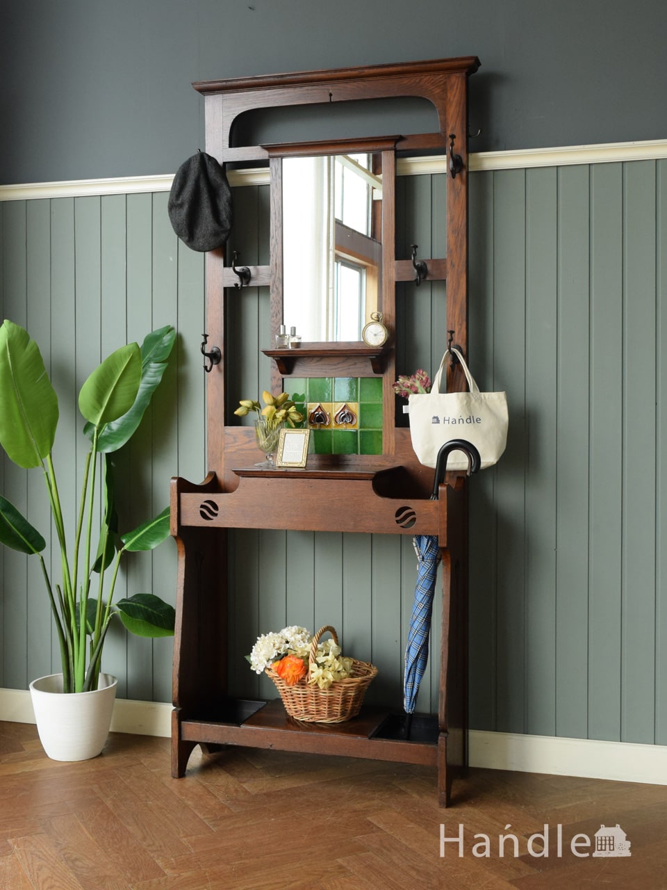 英国ならではのアンティーク家具、ホールスタンド（コート掛け）(j