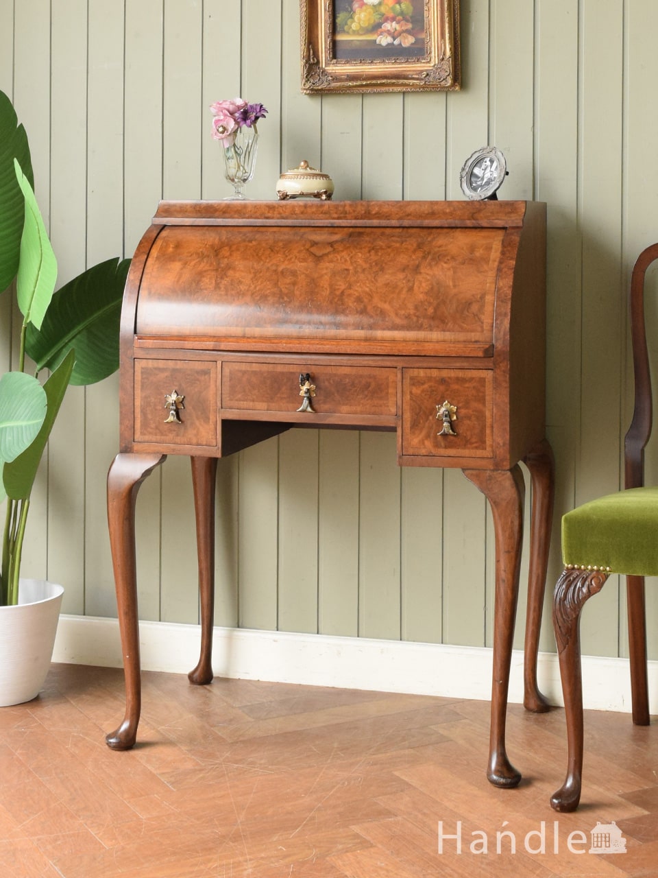 英国アンティークのライティングビューロー、ロールアップする美しい