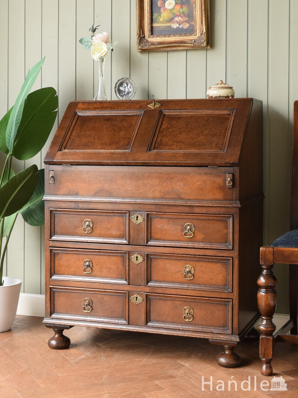 英国アンティーク◇古木ライティングビューローa/収納机/木製デスク