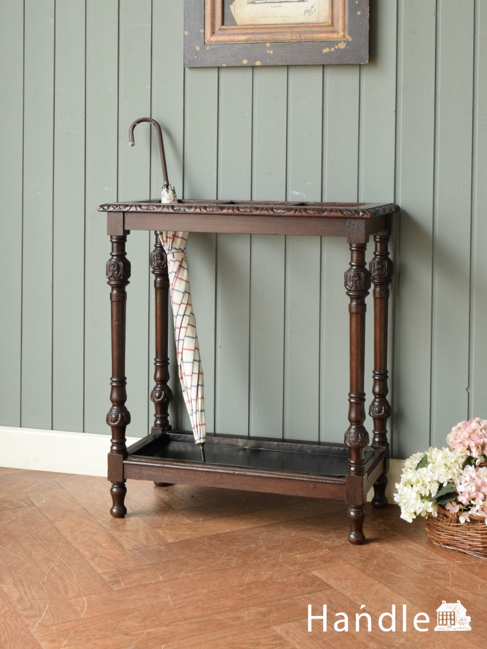 英国のアンティークのステッキスタンド、オーク材で出来たおしゃれな傘