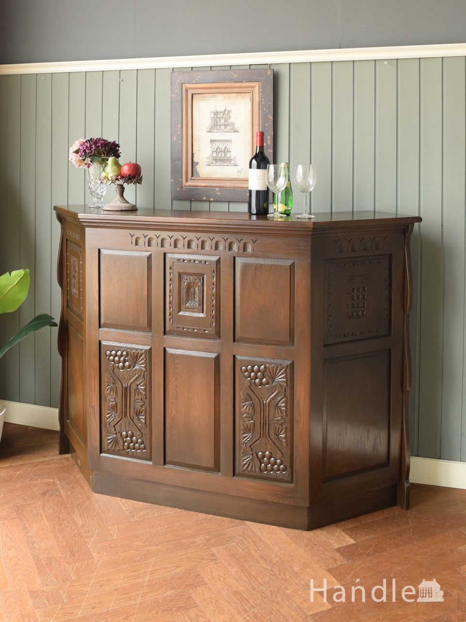 英国のアンティーク家具、木製のオシャレなバーカウンター(q-405-f