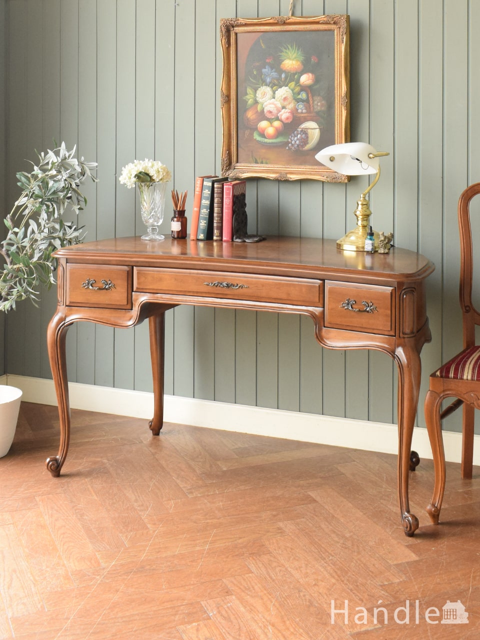 英国 アンティーク 家具 デスク オーク 大型 真鍮 レザー張り