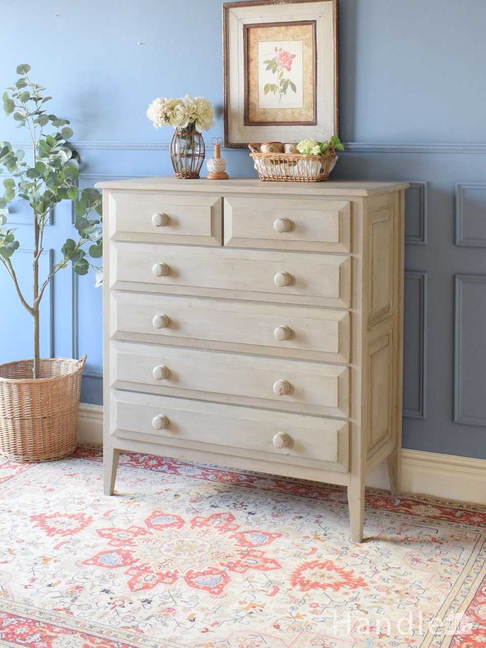 北欧カントリー＊花柄タイル 木製キャビネット バレンシア風 北欧